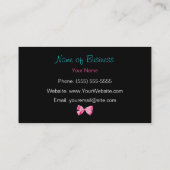 粋なティール(緑がかった色)および黒いシマウマはガーリーなピンクの弓を印刷します 名刺 (裏面)