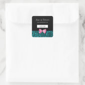 粋なティール(緑がかった色)のシマウマのストライプのピンクのリボンの値段 スクエアシール (バッグ)