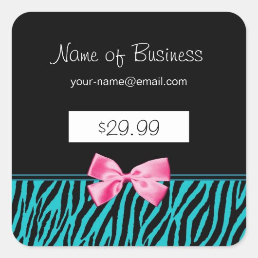 粋なティール(緑がかった色)のシマウマのストライプのピンクのリボンの値段 スクエアシール (正面)