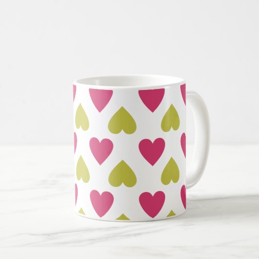 粋なハートパターン|のかわいいピンクおよび緑のハート コーヒーマグカップ (正面右)