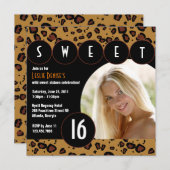 粋なヒョウのSweet sixteenの写真の招待[ブラウン] 招待状 (正面/裏面)