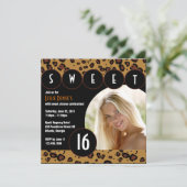 粋なヒョウのSweet sixteenの写真の招待[ブラウン] 招待状 (スタンド正面)