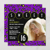 粋なヒョウのSweet sixteenの写真の招待[紫色] 招待状 (正面/裏面)