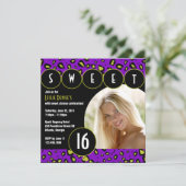 粋なヒョウのSweet sixteenの写真の招待[紫色] 招待状 (スタンド正面)