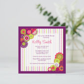 粋なピンクおよび紫色の花のブライダルシャワーの招待 招待状 (スタンド正面)