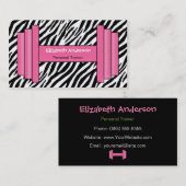 粋なピンクおよび黒いシマウマのプリントのパーソナルトレーナー 名刺 (正面/裏面)