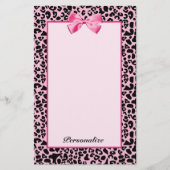 粋なピンクおよび黒いヒョウのショッキングピンクのリボン 便箋 (正面)