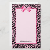 粋なピンクおよび黒いヒョウのショッキングピンクのリボン 便箋 (正面/裏面)