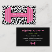 粋なピンクおよび黒いヒョウのパーソナルトレーナー 名刺 (正面/裏面)