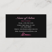 粋なピンクおよび黒いヒョウのヘアーサロンのはさみ 名刺 (裏面)