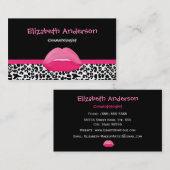 粋なピンクおよび黒いヒョウのメーキャップアーティストの唇 名刺 (正面/裏面)