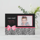 粋なピンクおよび黒い写真の誕生の発表 案内状 (スタンド正面)