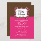 粋なピンクのヒョウフレームのベビーシャワーの招待状 招待状 (正面/裏面)