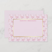 粋なピンクのフラミンゴおよびフェイクな金ゴールド サンキューカード (正面/裏面)