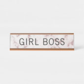 粋なピンクの大理石の女の子のボス デスクネームプレート (正面)