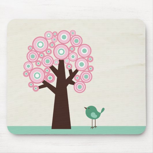 粋なピンクの緑は木の鳥のmousepadを一周します マウスパッド (正面)