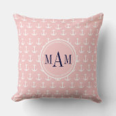 粋なピンクの航海のないかりのモノグラムの装飾用クッション クッション (正面)