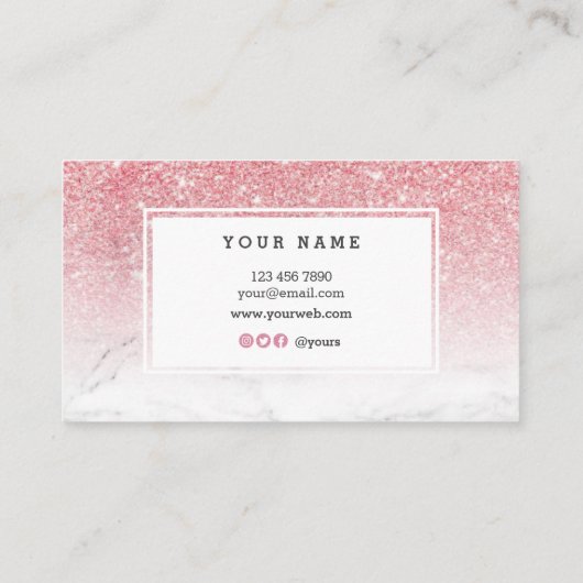粋なピンクの金ゴールドのグリッターの大理石の名刺 名刺 (裏面)