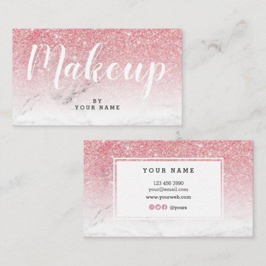 粋なピンクの金ゴールドのグリッターの大理石の名刺 名刺 (正面/裏面)