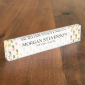 粋なピンクの黄色い熱帯パイナップルパターン デスクネームプレート (側面)