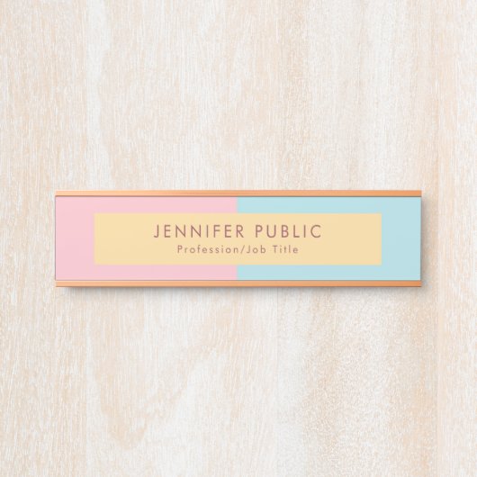 粋なピンクの黄色く青くモダンなテンプレートのばら色の金ゴールド サインプレート (正面)