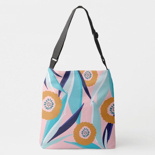 粋なピンク及び水の熱帯シュロの葉及び花模様 クロスボディバッグ (裏面)