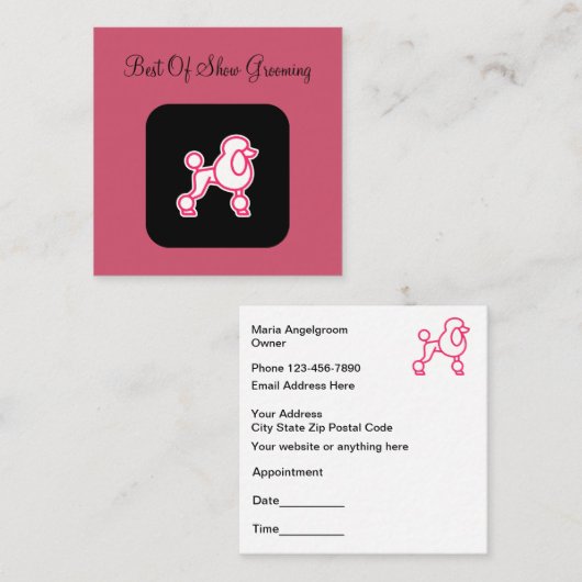 粋なピンク犬のグルーミングのアポイントメント スクエア名刺 (正面/裏面)