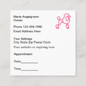 粋なピンク犬のグルーミングのアポイントメント スクエア名刺 (裏面)