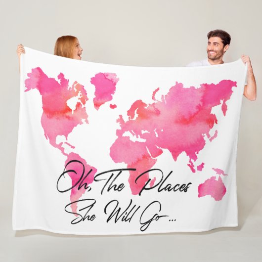 粋なピンクOh場所彼女は旅行引用文行きます フリースブランケット (インサイチュ)