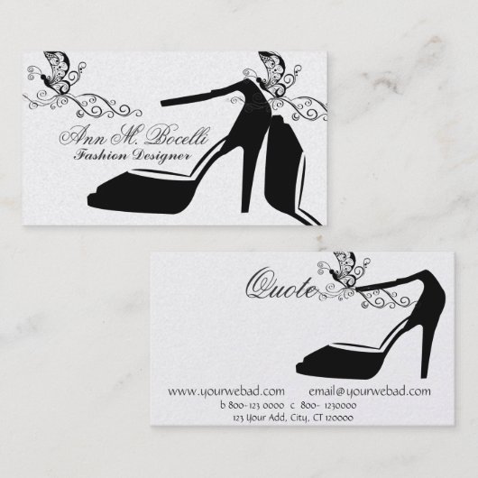 粋なファッションの蝶シックな靴の高いオートクチュール 名刺 (正面/裏面)