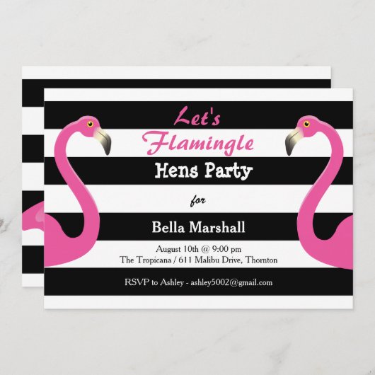 粋なフラミンゴの雌鶏のパーティの招待状 招待状 (正面/裏面)
