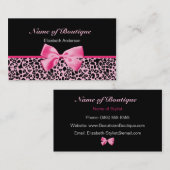 粋なブティックのピンクおよび黒いヒョウのピンクのリボン 名刺 (正面/裏面)