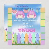 粋なベビーシャワー招待状の女の子の双生児! 招待状 (正面/裏面)