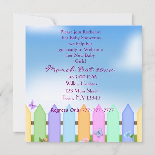 粋なベビーシャワー招待状の女の子の双生児! 招待状 (裏面)