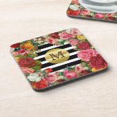 粋なモノグラムのストライプなバラの花の金ゴールドのグリッター コースター (左側)