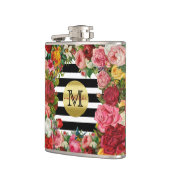 粋なモノグラムのストライプなバラの花の金ゴールドのグリッター フラスク (左)