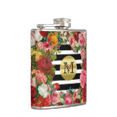 粋なモノグラムのストライプなバラの花の金ゴールドのグリッター フラスク (右)