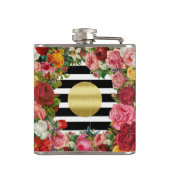 粋なモノグラムのストライプなバラの花の金ゴールドのグリッター フラスク (裏面)