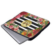 粋なモノグラムのストライプなバラの花の金ゴールドのグリッター ラップトップスリーブ (正面下部)