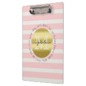 粋なモノグラムの金ゴールドのグリッターの赤面のピンクのストライプ クリップボード (左)