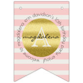 粋なモノグラムの金ゴールドのグリッターの赤面のピンクのストライプ バンティングフラッグ (第2の旗)