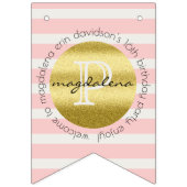 粋なモノグラムの金ゴールドのグリッターの赤面のピンクのストライプ バンティングフラッグ (第3の旗)