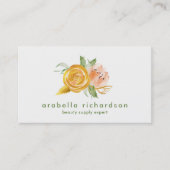 粋なモモおよび金ゴールドの水彩画の花柄 名刺 (正面)