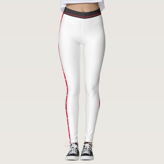 粋な側面のストライプのファッションボタンの赤く白い黒 レギンス (正面)