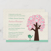 粋な円の木および鳥のベビーシャワーの招待 招待状 (正面/裏面)