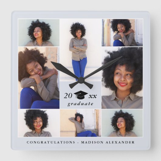 粋な卒業の帽子の写真のコラージュ スクエア壁時計 (正面)