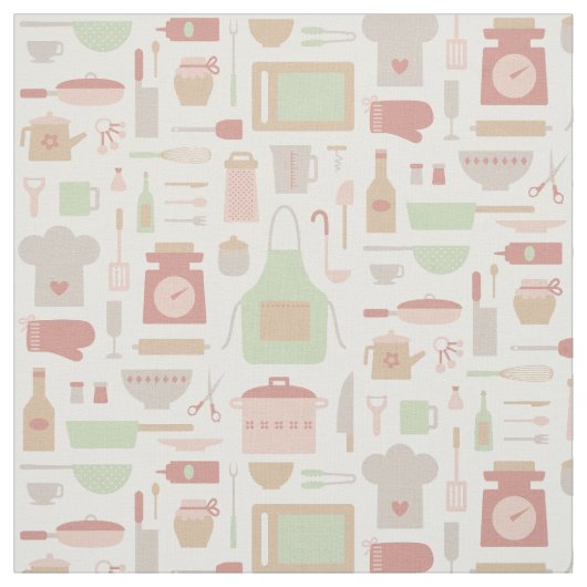 粋な台所炊事用具パターン ファブリック (見本)