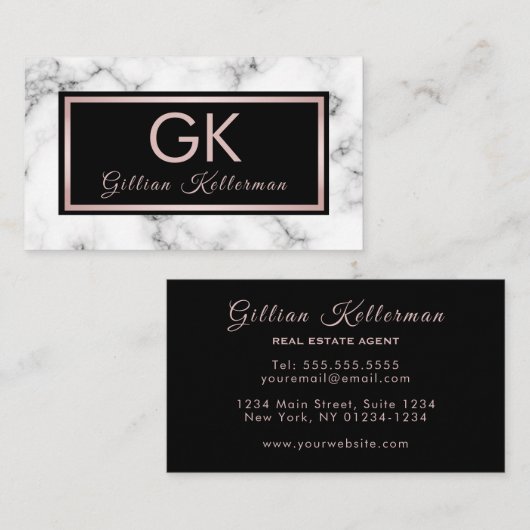 粋な大理石のばら色の金ゴールドのモノグラム 名刺 (正面/裏面)