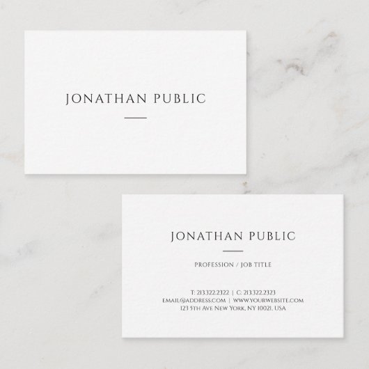 粋な最小主義のエレガントでモダンでシンプルなテンプレート 名刺 (正面/裏面)