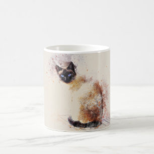 粋な水彩画のシャム猫 コーヒーマグカップ